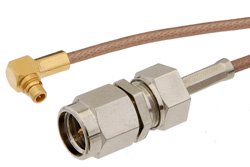 SMA Male to MMCX Plug Right Angle Cable 24 Inch Length Using RG178 Coax