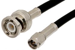 SMA Male to BNC Male Cable 12 Inch Length Using 53 Ohm RG55 Coax