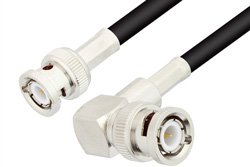 BNC Male to BNC Male Right Angle Cable 12 Inch Length Using 75 Ohm RG59 Coax