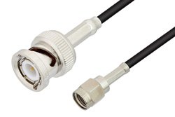 Reverse Polarity SMA Male to BNC Male Cable 24 Inch Length Using RG174 Coax