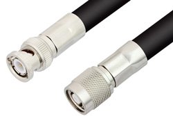 Reverse Polarity TNC Male to BNC Male Cable Using RG213 Coax, RoHS