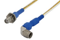 SMA Male Right Angle to SMA Female Bulkhead Precision Cable 24 Inch Length Using 150 Series Coax, RoHS