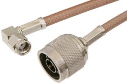 Reverse Polarity SMA Male Right Angle to N Male Cable 60 Inch Length Using RG400 Coax