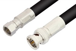 75 Ohm F Male to 75 Ohm BNC Male Cable 12 Inch Length Using 75 Ohm RG11 Coax, RoHS