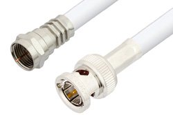75 Ohm F Male to 75 Ohm BNC Male Cable 12 Inch Length Using 75 Ohm RG59-WHITE Coax