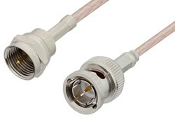 75 Ohm F Male to 75 Ohm BNC Male Cable 12 Inch Length Using 75 Ohm RG179 Coax, RoHS