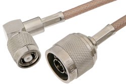 N Male to Reverse Polarity TNC Male Right Angle Cable 12 Inch Length Using RG400 Coax