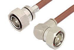 7/16 DIN Male to 7/16 DIN Male Right Angle Cable 24 Inch Length Using RG393 Coax