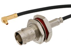 MMCX Plug Right Angle to BNC Female Bulkhead Cable 60 Inch Length Using RG174 Coax