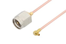 SMA Male to MMCX Plug Right Angle Cable 12 Inch Length Using PE-047SR Coax , LF Solder