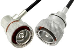 7/16 DIN Male to 7/16 DIN Male Right Angle Cable 60 Inch Length Using PE-C195 Coax