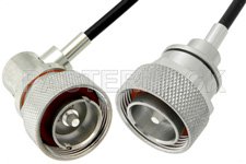 7/16 DIN Male to 7/16 DIN Male Right Angle Cable 48 Inch Length Using PE-C240 Coax