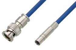 75 Ohm Mini SMB Plug to 75 Ohm BNC Male Cable 12 Inch Length Using 75 Ohm PE-B159-BL Blue Coax