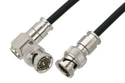 75 Ohm BNC Male to 75 Ohm BNC Male Right Angle Cable 24 Inch Length Using 75 Ohm PE-B159-BK Black Coax