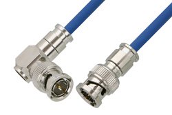 75 Ohm BNC Male to 75 Ohm BNC Male Right Angle Cable 12 Inch Length Using 75 Ohm PE-B159-BL Blue Coax