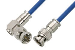 75 Ohm BNC Male to 75 Ohm BNC Male Right Angle Cable 24 Inch Length Using 75 Ohm PE-B159-BL Blue Coax