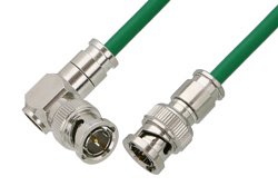 75 Ohm BNC Male to 75 Ohm BNC Male Right Angle Cable 12 Inch Length Using 75 Ohm PE-B159-GR Green Coax