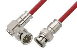 75 Ohm BNC Male to 75 Ohm BNC Male Right Angle Cable 36 Inch Length Using 75 Ohm PE-B159-RD Red Coax