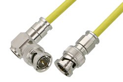 75 Ohm BNC Male to 75 Ohm BNC Male Right Angle Cable 24 Inch Length Using 75 Ohm PE-B159-YW Yellow Coax