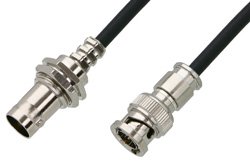 75 Ohm BNC Male to 75 Ohm BNC Female Bulkhead Cable Using 75 Ohm PE-B159-BK Black Coax
