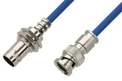 75 Ohm BNC Male to 75 Ohm BNC Female Bulkhead Cable Using 75 Ohm PE-B159-BL Blue Coax