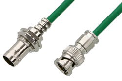 75 Ohm BNC Male to 75 Ohm BNC Female Bulkhead Cable Using 75 Ohm PE-B159-GR Green Coax