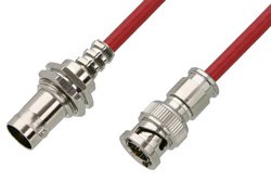 75 Ohm BNC Male to 75 Ohm BNC Female Bulkhead Cable 12 Inch Length Using 75 Ohm PE-B159-RD Red Coax