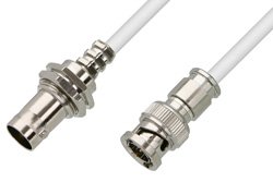 75 Ohm BNC Male to 75 Ohm BNC Female Bulkhead Cable Using 75 Ohm PE-B159-WH White Coax