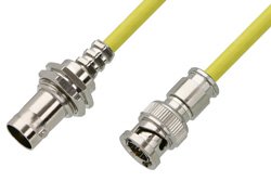 75 Ohm BNC Male to 75 Ohm BNC Female Bulkhead Cable Using 75 Ohm PE-B159-YW Yellow Coax
