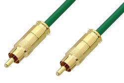 75 Ohm RCA Male to 75 Ohm RCA Male Cable 12 Inch Length Using 75 Ohm PE-B159-GR Green Coax
