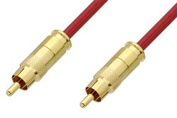 75 Ohm RCA Male to 75 Ohm RCA Male Cable 24 Inch Length Using 75 Ohm PE-B159-RD Red Coax