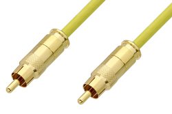 75 Ohm RCA Male to 75 Ohm RCA Male Cable 12 Inch Length Using 75 Ohm PE-B159-YW Yellow Coax