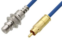 75 Ohm RCA Male to 75 Ohm RCA Female Bulkhead Cable 12 Inch Length Using 75 Ohm PE-B159-BL Blue Coax