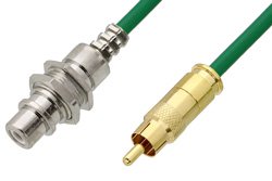 75 Ohm RCA Male to 75 Ohm RCA Female Bulkhead Cable 60 Inch Length Using 75 Ohm PE-B159-GR Green Coax