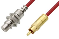 75 Ohm RCA Male to 75 Ohm RCA Female Bulkhead Cable 12 Inch Length Using 75 Ohm PE-B159-RD Red Coax