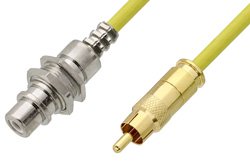 75 Ohm RCA Male to 75 Ohm RCA Female Bulkhead Cable 12 Inch Length Using 75 Ohm PE-B159-YW Yellow Coax