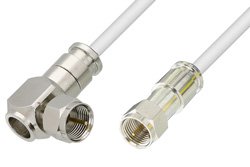 75 Ohm F Male to 75 Ohm F Male Right Angle Cable 36 Inch Length Using 75 Ohm PE-B159-WH White Coax