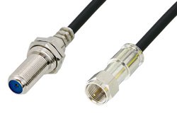 75 Ohm F Male to 75 Ohm F Female Bulkhead Cable 36 Inch Length Using 75 Ohm PE-B159-BK Black Coax