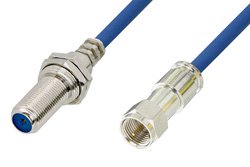 75 Ohm F Male to 75 Ohm F Female Bulkhead Cable 36 Inch Length Using 75 Ohm PE-B159-BL Blue Coax