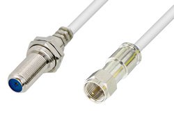 75 Ohm F Male to 75 Ohm F Female Bulkhead Cable 36 Inch Length Using 75 Ohm PE-B159-WH White Coax