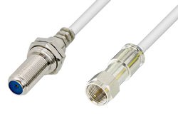 75 Ohm F Male to 75 Ohm F Female Bulkhead Cable 60 Inch Length Using 75 Ohm PE-B159-WH White Coax