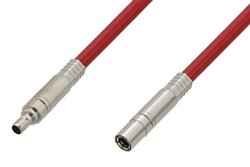 75 Ohm Mini SMB Plug to 75 Ohm Mini SMB Jack Cable 24 Inch Length Using 75 Ohm PE-B159-RD Red Coax