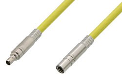 75 Ohm Mini SMB Plug to 75 Ohm Mini SMB Jack Cable 12 Inch Length Using 75 Ohm PE-B159-YW Yellow Coax