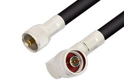 N Male Right Angle to UHF Male Cable 24 Inch Length Using RG214 Coax