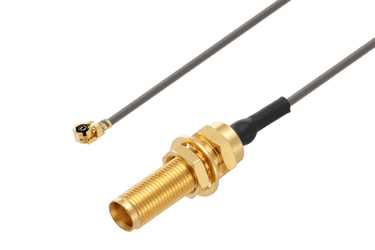 UMCX Plug Right Angle to MCX Jack Bulkhead Cable 12 Inch Length Using 1.13mm Coax