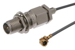 Reverse Polarity SMA Female Bulkhead to UMCX Plug Cable 9 Inch Length Using RG178 Coax