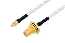 Mini SMP Female to SMA Female Bulkhead Cable Using PE-SR405FL Coax with HeatShrink in 12 Inch