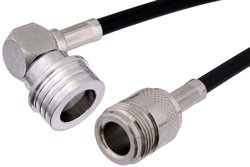 N Female to QN Male Right Angle Cable 24 Inch Length Using RG223 Coax