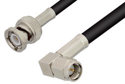 SMA Male Right Angle to BNC Male Cable 12 Inch Length Using RG58 Coax