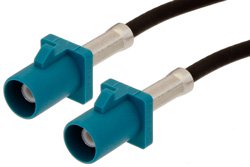 Water Blue FAKRA Plug to FAKRA Plug Cable 12 Inch Length Using PE-C100-LSZH Coax